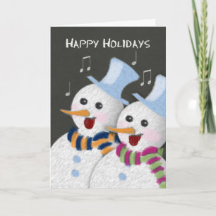 Happy Holidays Jolly Singing Snowmen Couple Holiday Card