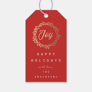 Happy Holidays Joy Champaigne Gold Red Gift Tags