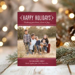 Happy Holidays   Joy Love and Peace Photo Holiday Card