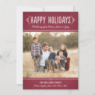 Happy Holidays   Joy Love and Peace Photo Holiday Card