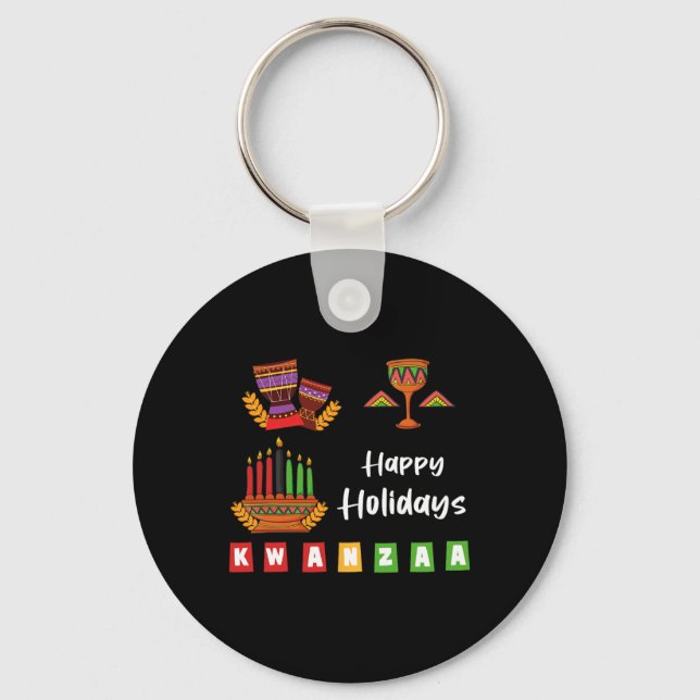 Happy Holidays Kwanzaa Hanukkah For Men Women Kids Key Ring (Front)