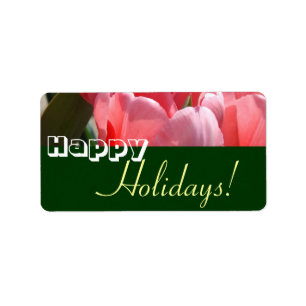 Happy Holidays! label stickers Pink Tulips Easter