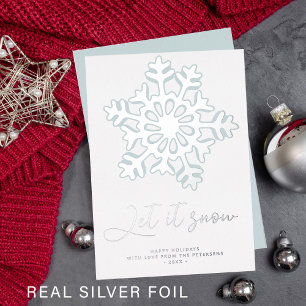 Happy Holidays let it snow modern silver snowflake Foil Holiday Card