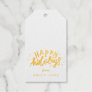 Happy Holidays Lettering Christmas Gold Gift Tags