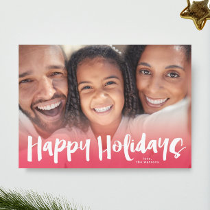 Happy Holidays Lettering Pink Christmas Photo Card
