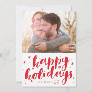 Happy Holidays Lettering Tag Photo Christmas Holiday Card