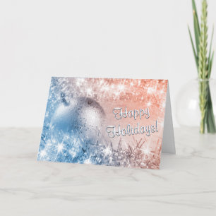 Happy Holidays Light Blue and Coral Christmas Holiday Card