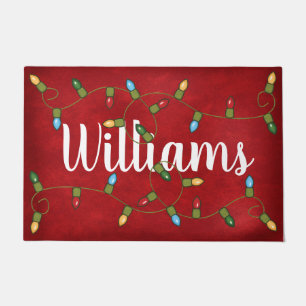 Happy Holidays Lights With Name Doormat