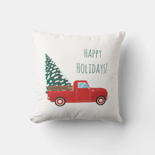 Happy Holidays Little Pickup Car Christmas Tree Cushion