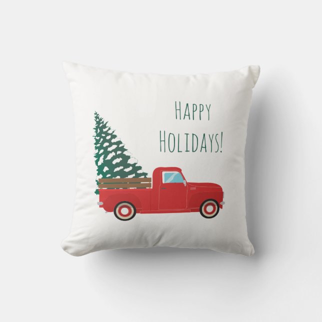 Happy Holidays Little Pickup Car Christmas Tree Cushion (Front)