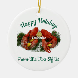 Happy Holidays Lobster Dinner Thunder_Cove Ceramic Ornament