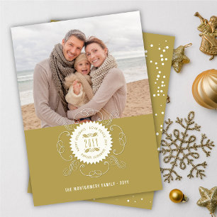 Happy Holidays Love Peace Joy Ornate Seal Photo Holiday Card