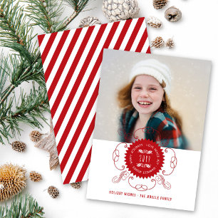 Happy Holidays Love Peace Joy Ornate Seal Photo Holiday Card