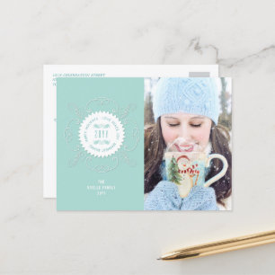 Happy Holidays Love Peace Joy Ornate Seal Photo Holiday Postcard