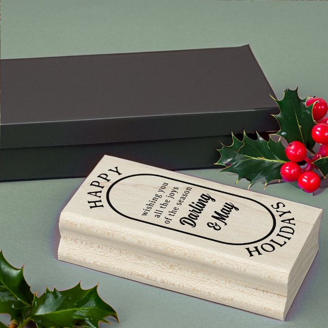 Happy Holidays Lozenge Logo Style Bold Script Rubber Stamp (Happy Holidays stamp from Rounded Lozenge Photo Collage collection)