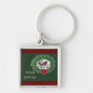 Happy Holidays Male Cardinal Songbird Key Ring