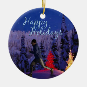 Happy Holidays - Male Runner Ceramic Tree Decoration