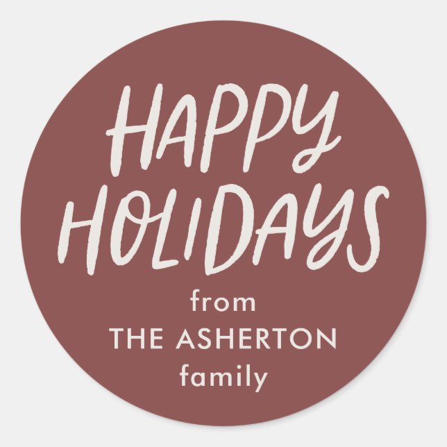Happy holidays maroon simple gift classic round sticker (Front)
