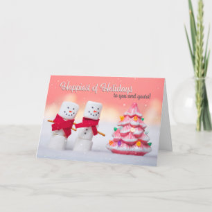 Happy Holidays Marshmallow Snowmen Holiday Card