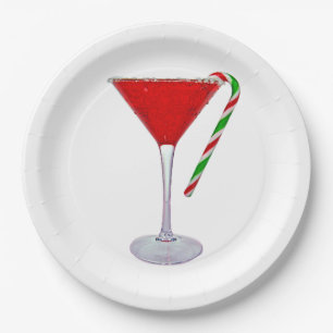 Happy Holidays Martini Glass Paper Plate