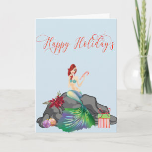 Happy Holidays Mermaid Pretty Christmas Holiday Card