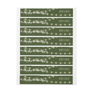 Happy Holidays Merry and Bright Christmas Lights Wrap Around Label