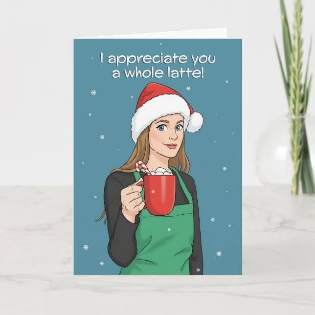 Happy Holidays Merry Christmas Barista Woman  Holiday Card (Front)
