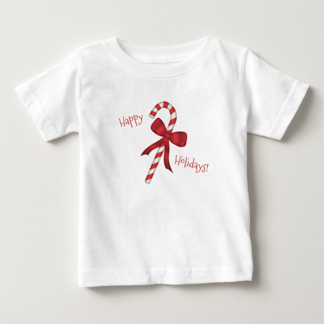 Happy Holidays Merry Christmas Candy Cane  Baby T-Shirt (Front)