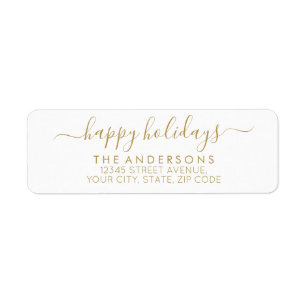 Happy Holidays Merry Christmas Elegant Gold Script Return Address Label