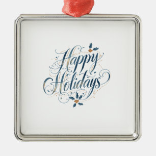 Happy Holidays Merry Christmas Family New Year Metal Ornament