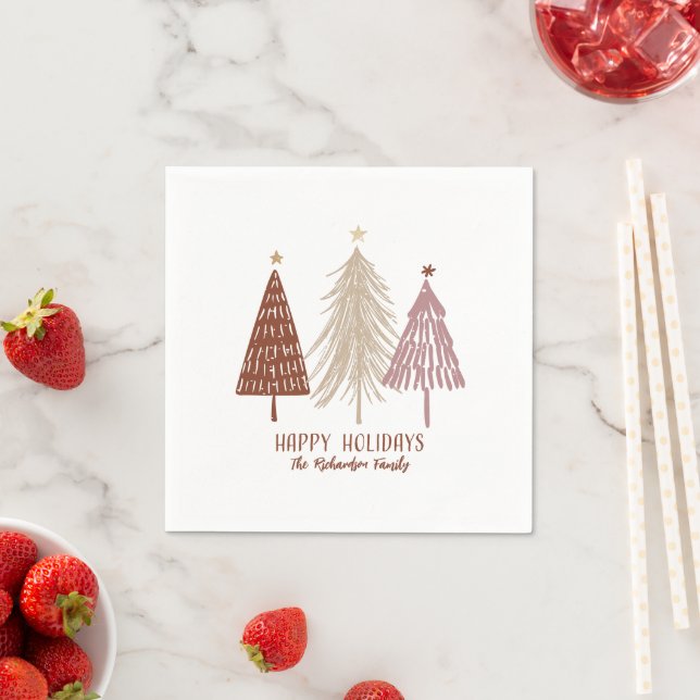Happy Holidays Merry Christmas Festive Trees Chic Napkin (Insitu)