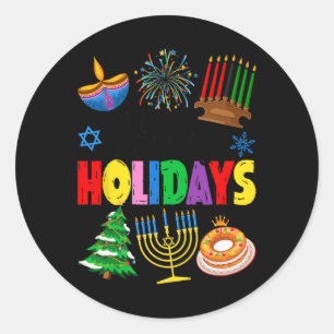 Happy Holidays Merry Christmas Happy Hanukkah Happ Classic Round Sticker