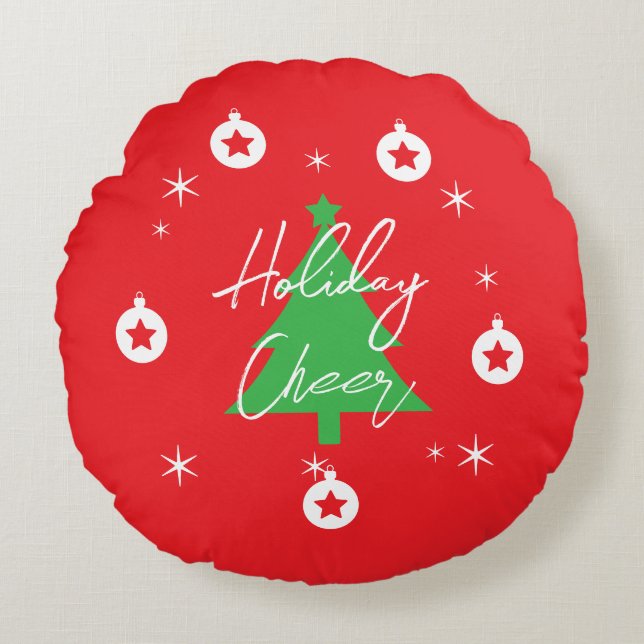 Happy Holidays Merry Christmas New Year Round Cushion (Front)