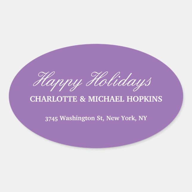 Happy Holidays Merry Christmas Pale Purple Family Oval Sticker (Front)