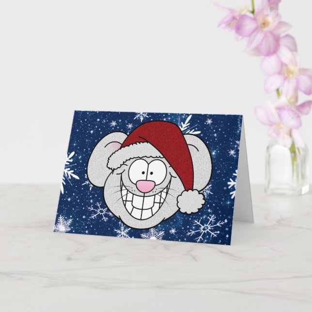 Happy Holidays Merry Christmas Santa Mouse Card (Orchid)