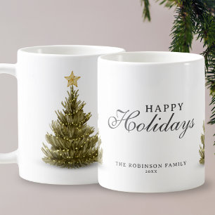 Happy Holidays Merry Christmas Tree Typography Coffee Mug