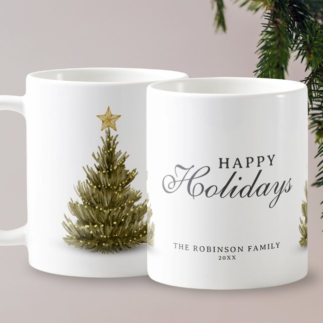 Happy Holidays Merry Christmas Tree Typography Coffee Mug (Creator Uploaded)