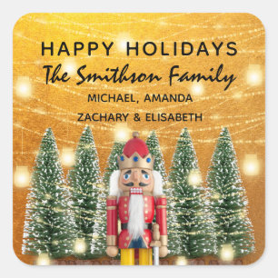 Happy Holidays Merry Christmas Trees Name Gold Square Sticker