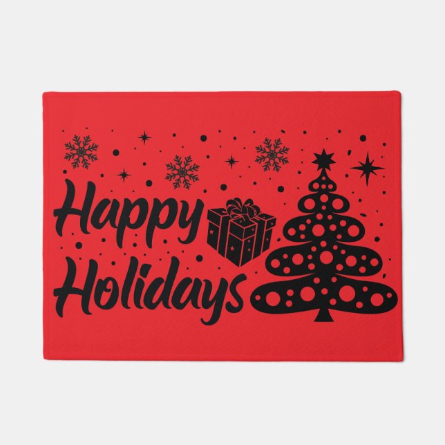 Happy holidays Merry Christmas Ugly X-mas Holiday Doormat (Front)