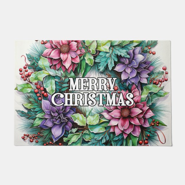 Happy Holidays | Merry Christmas Wreath Doormat (Front)