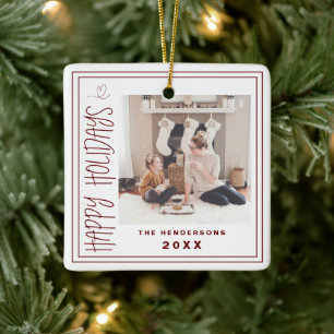 Happy Holidays Minimalist Christmas Card Burgundy Ceramic Ornament