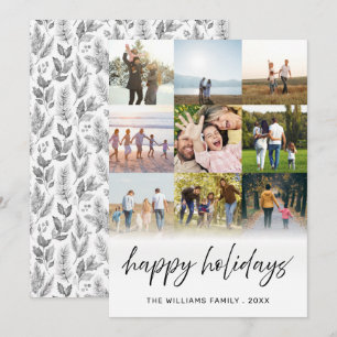 Happy Holidays Minimalist Script 9 Photo Collage Holiday Card
