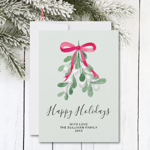 Happy Holidays Mistletoe Green Holiday Card