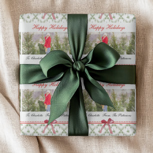 Happy Holidays Mistletoe Red Bow Custom Photo Wrapping Paper