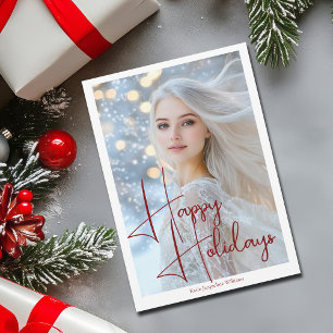 Happy Holidays Model Actress Headshot Red Script Holiday Card