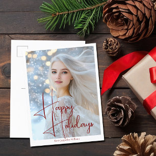 Happy Holidays Model Headshot Red Script Holiday Postcard