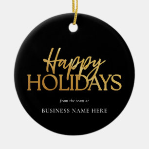 Happy Holidays Modern Black Gold Business Ceramic Ornament
