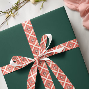 Happy Holidays Modern Bold Red Floral Christmas Satin Ribbon