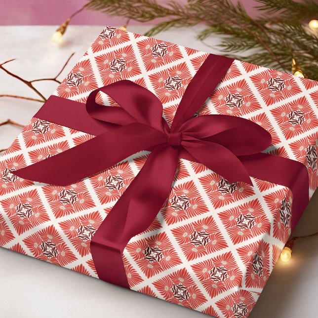 Happy Holidays Modern Bold Red Floral Christmas Wrapping Paper (Creator Uploaded)