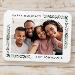 Happy Holidays Modern Botanical Foliage Photo Magnet<br><div class="desc">Design is composed of simple serif and sans serif typography. Add a custom photo and family name and year.</div>